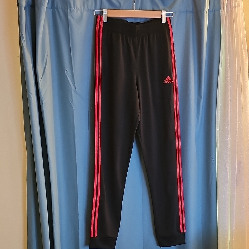 B1G1! Adidas Kids Joggers in Black with Red Stripes